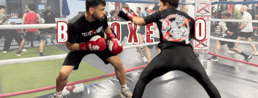 dos personas practicando boxeo en un ring